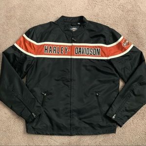Harley Davidson Motorcycle Nylon Bomber Genuine Windbreaker Jacket Medium Black